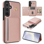 Samsung Galaxy A15 4G / 5G Skal Tri-Fold Korthållare Stativ TPU+Läder Baksida med Axelrem