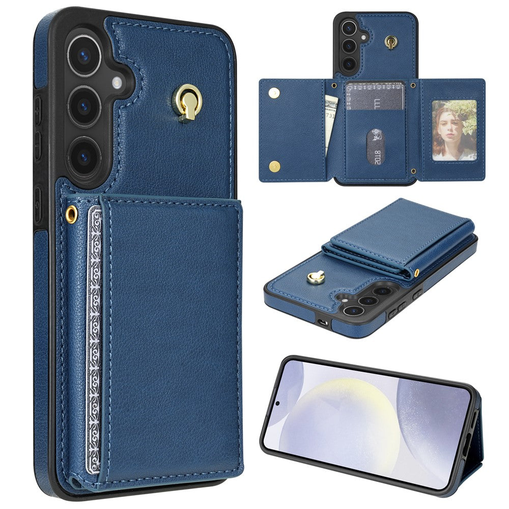 Samsung Galaxy A15 4G / 5G Skal Tri-Fold Korthållare Stativ TPU+Läder Baksida med Axelrem