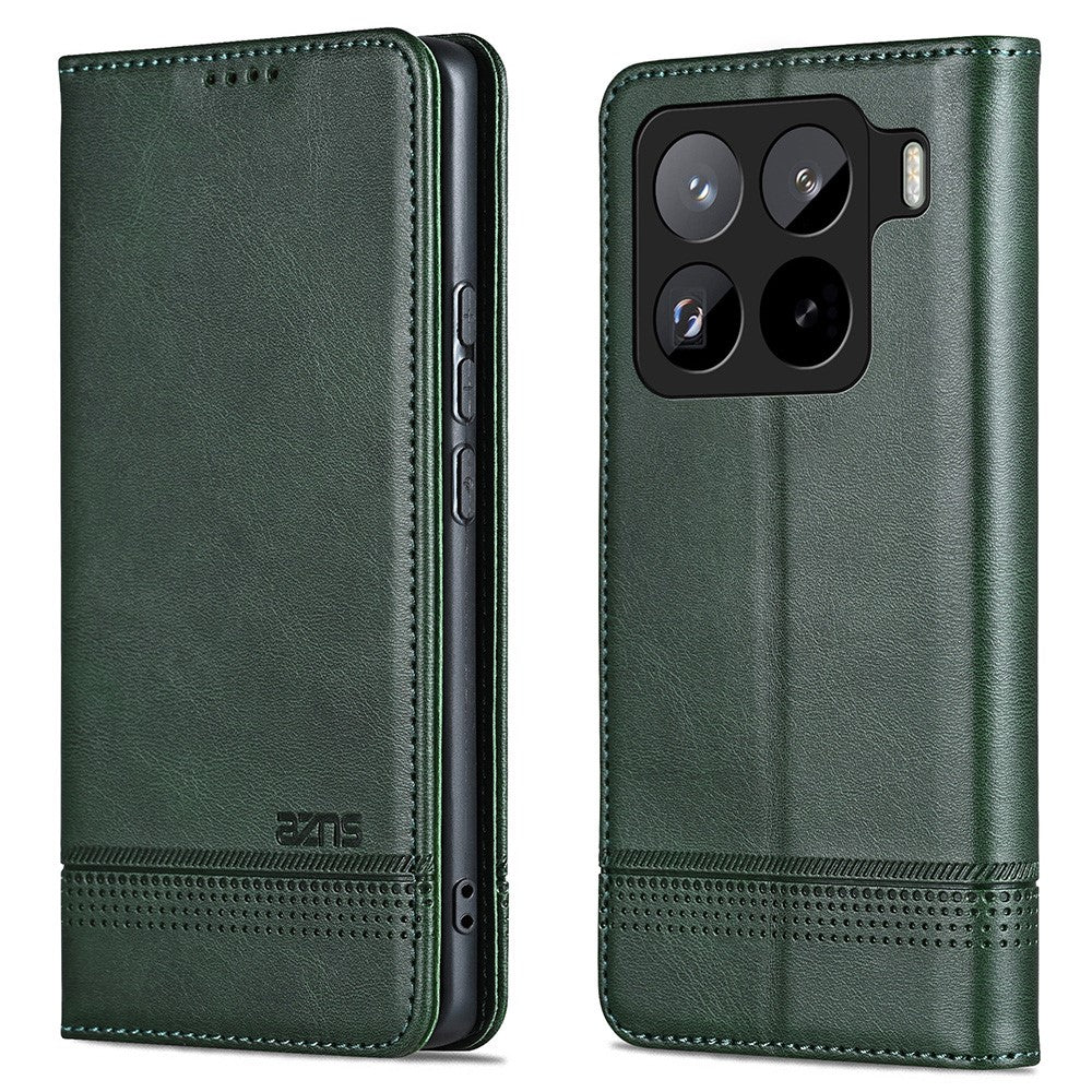 AZNS For Xiaomi 15 Pro Case Cowhide Texture PU Leather Wallet Phone Cover