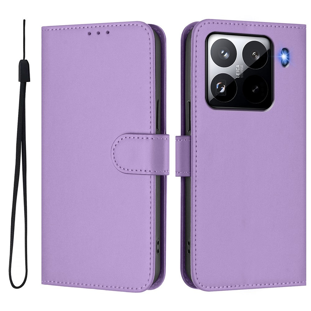 For Xiaomi 15 Pro Case Solid Color Wallet Leather Phone Cover with Strap