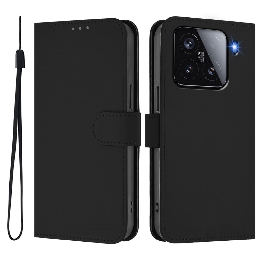 For Xiaomi 15 Case Solid Color Wallet Leather Phone Cover with Strap