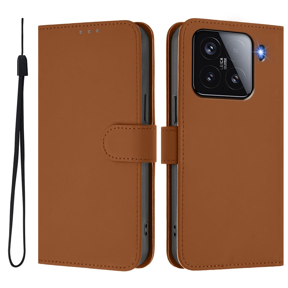 For Xiaomi 15 Case Solid Color Wallet Leather Phone Cover with Strap