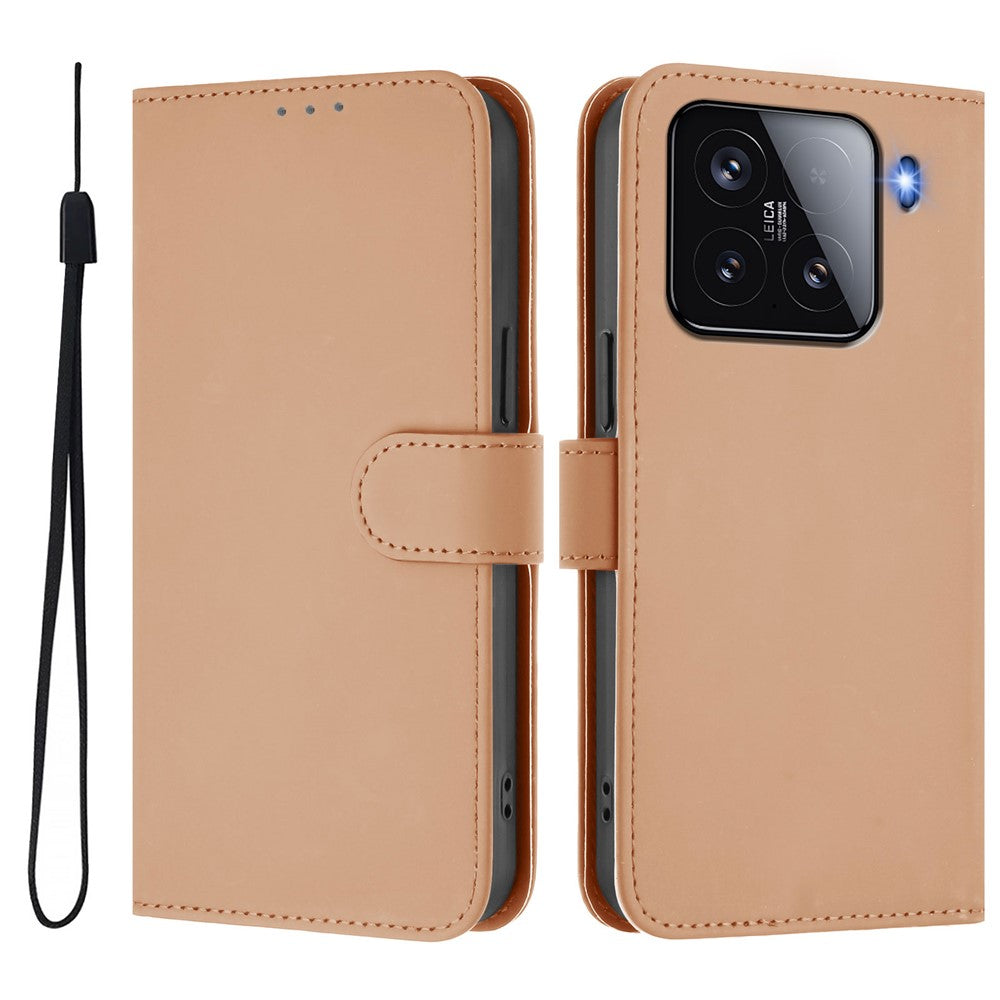 For Xiaomi 15 Case Solid Color Wallet Leather Phone Cover with Strap