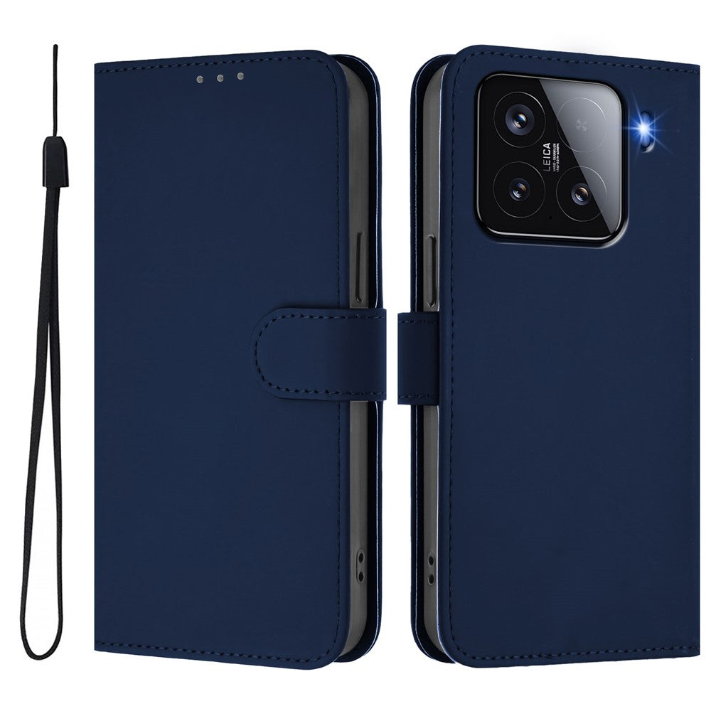 For Xiaomi 15 Case Solid Color Wallet Leather Phone Cover with Strap