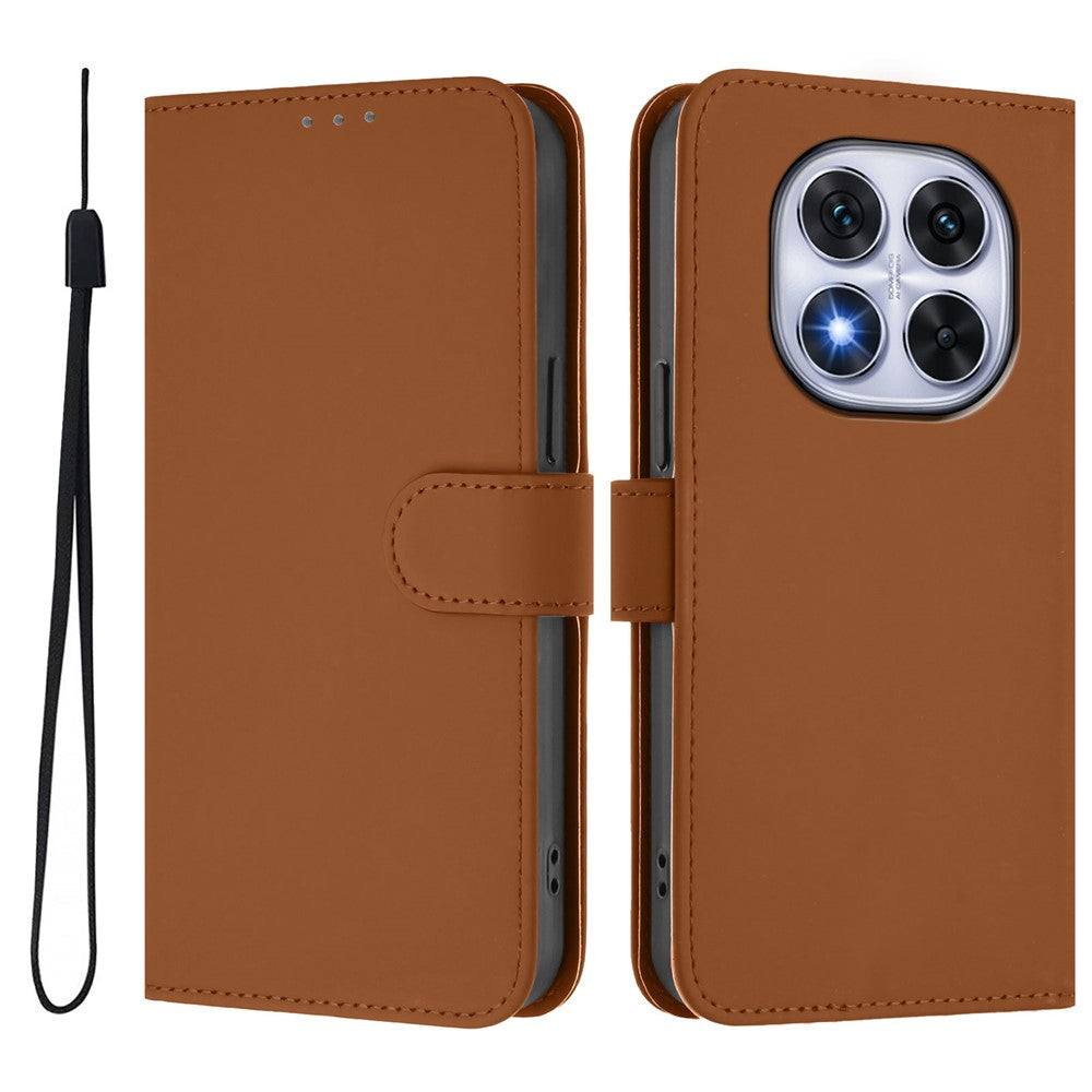 For Xiaomi Redmi Note 14 Pro+ 5G / Note 14 Pro 5G / Poco X7 5G Case Solid Color Wallet Leather Phone Cover with Strap