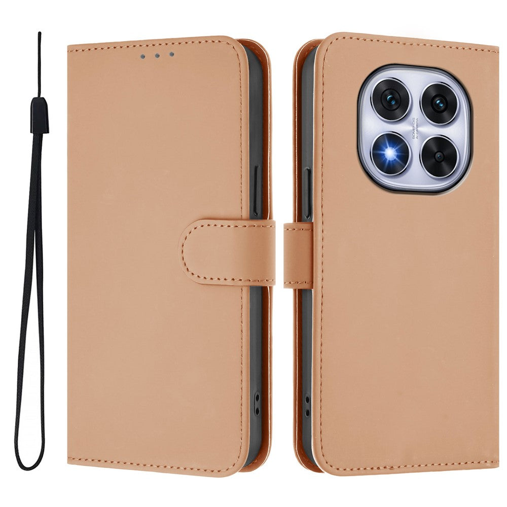 For Xiaomi Redmi Note 14 Pro+ 5G / Note 14 Pro 5G / Poco X7 5G Case Solid Color Wallet Leather Phone Cover with Strap