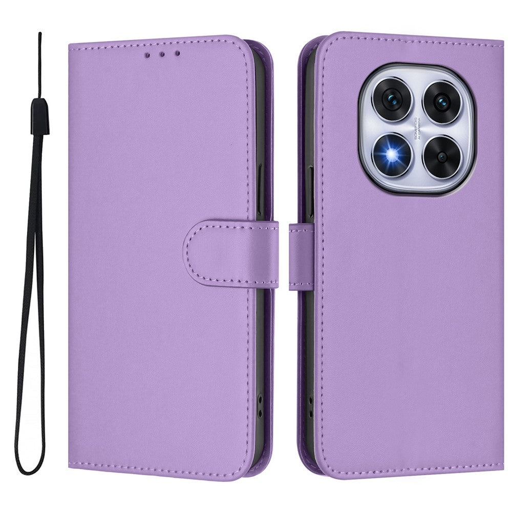 For Xiaomi Redmi Note 14 Pro+ 5G / Note 14 Pro 5G / Poco X7 5G Case Solid Color Wallet Leather Phone Cover with Strap