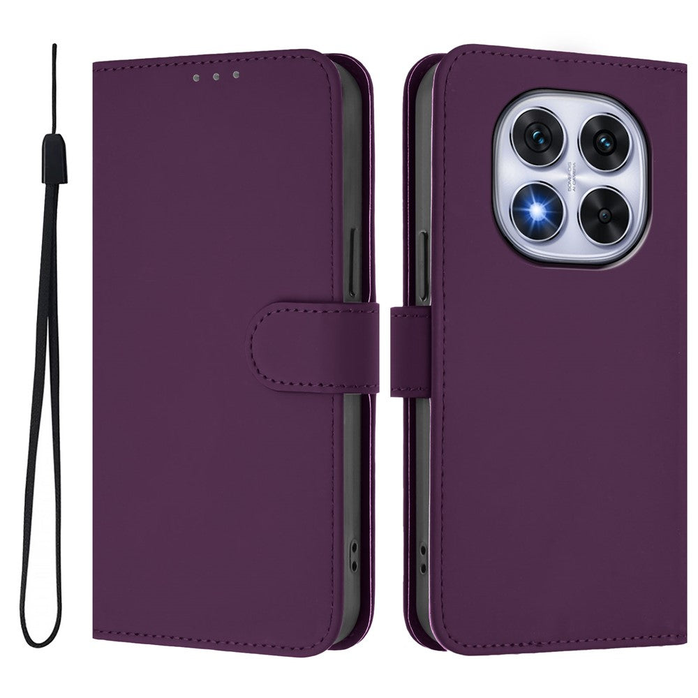 For Xiaomi Redmi Note 14 Pro+ 5G / Note 14 Pro 5G / Poco X7 5G Case Solid Color Wallet Leather Phone Cover with Strap