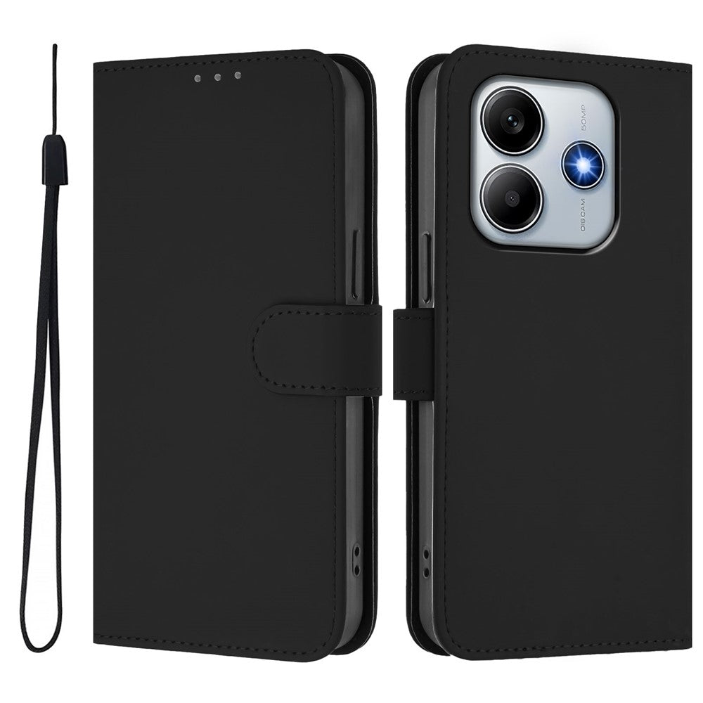 For Xiaomi Redmi Note 14 5G Case Solid Color Wallet Leather Phone Cover with Strap