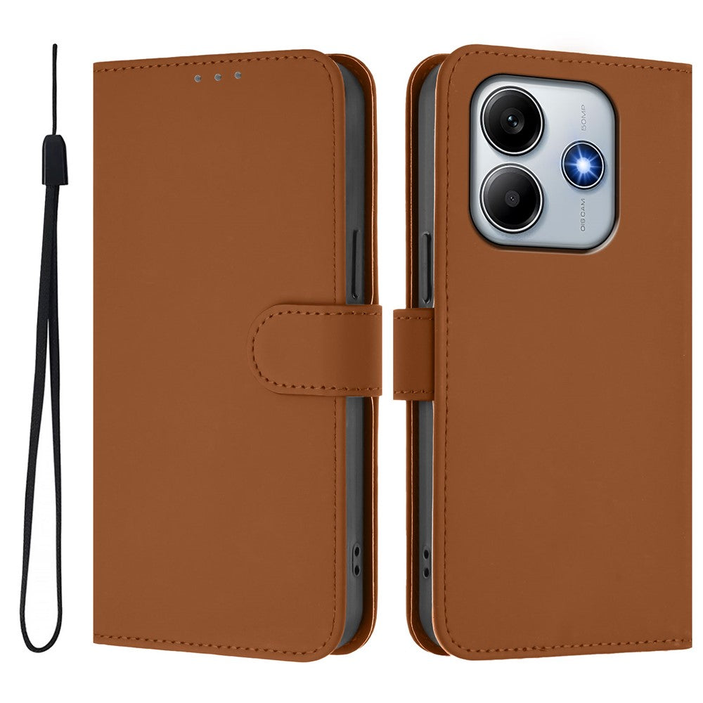 For Xiaomi Redmi Note 14 5G Case Solid Color Wallet Leather Phone Cover with Strap