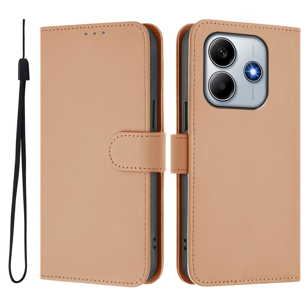 For Xiaomi Redmi Note 14 5G Case Solid Color Wallet Leather Phone Cover with Strap