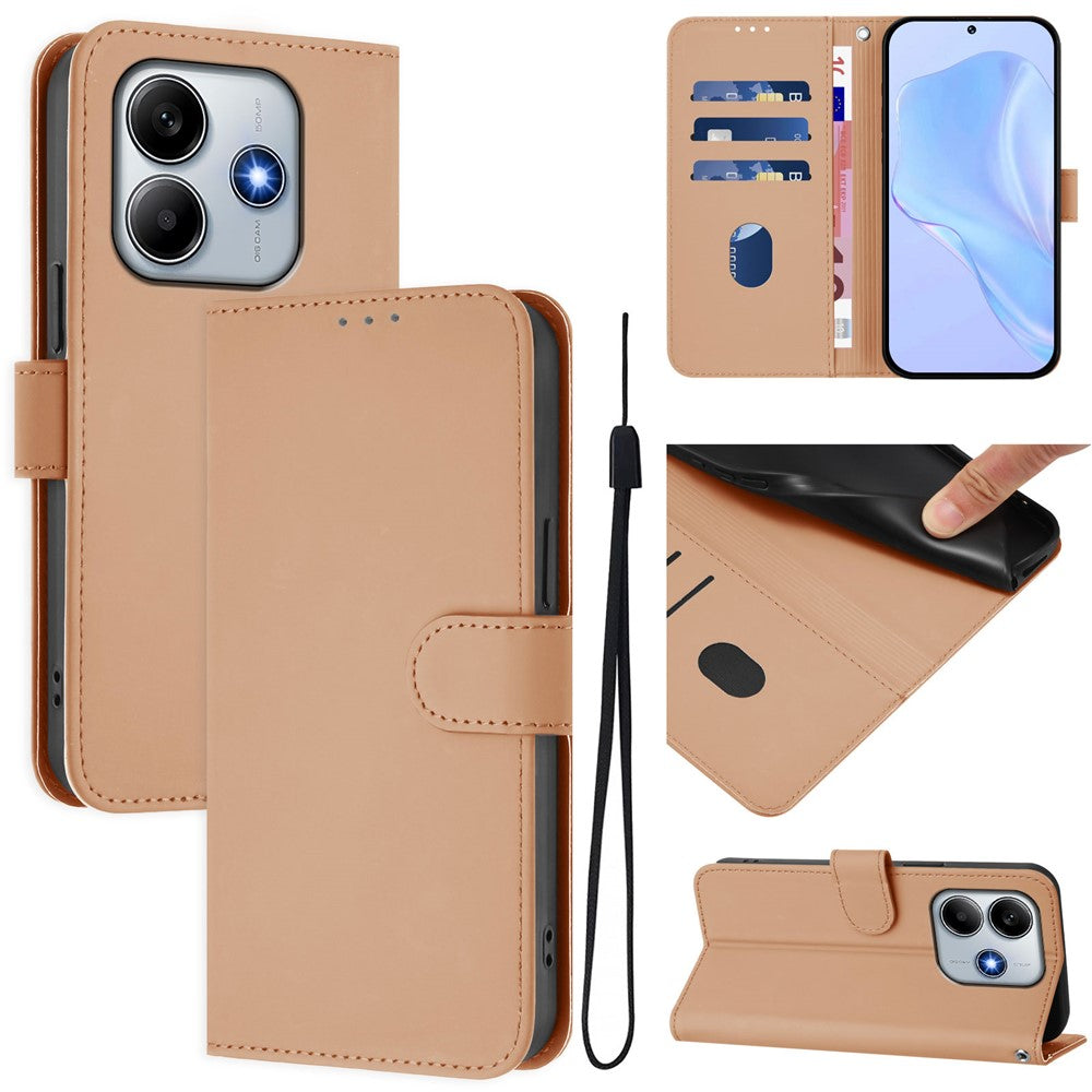 For Xiaomi Redmi Note 14 5G Case Solid Color Wallet Leather Phone Cover with Strap