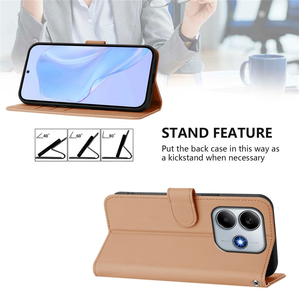 For Xiaomi Redmi Note 14 5G Case Solid Color Wallet Leather Phone Cover with Strap