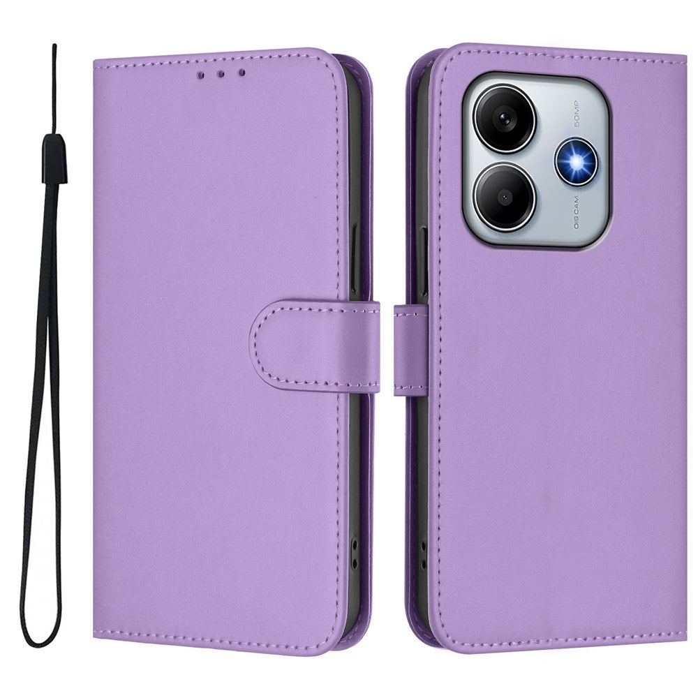 For Xiaomi Redmi Note 14 5G Case Solid Color Wallet Leather Phone Cover with Strap