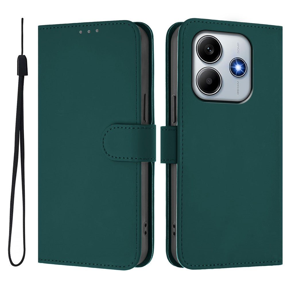 For Xiaomi Redmi Note 14 5G Case Solid Color Wallet Leather Phone Cover with Strap
