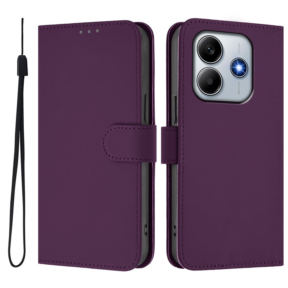 For Xiaomi Redmi Note 14 5G Case Solid Color Wallet Leather Phone Cover with Strap