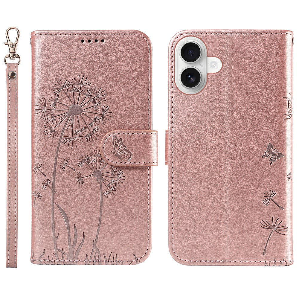 Til iPhone 16 Plus Lædercover Pung Telefoncover Mælkebøtte Præg