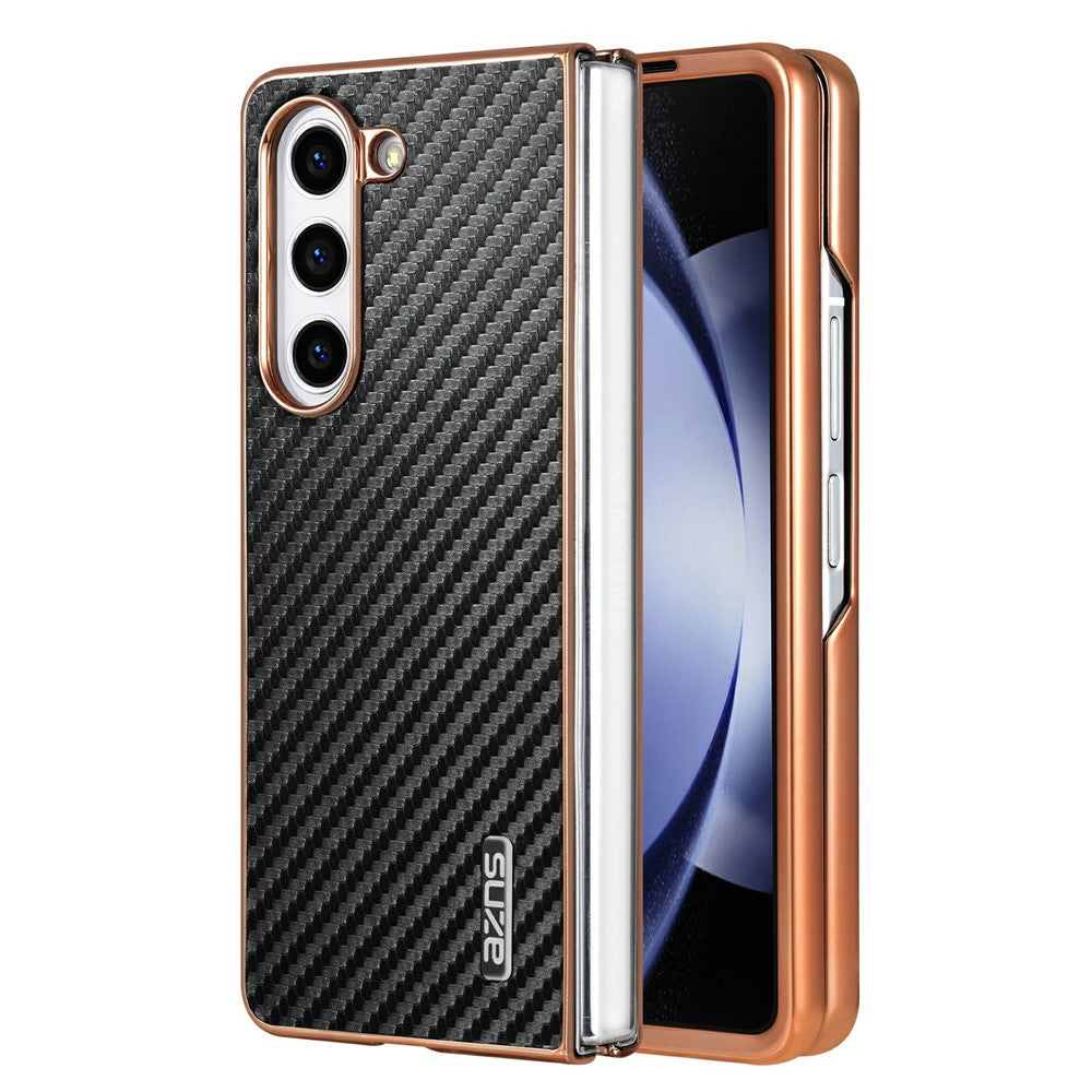 AZNS For Samsung Galaxy Z Fold5 5G Case Electroplating Carbon Fiber Texture PU+TPU Phone Cover