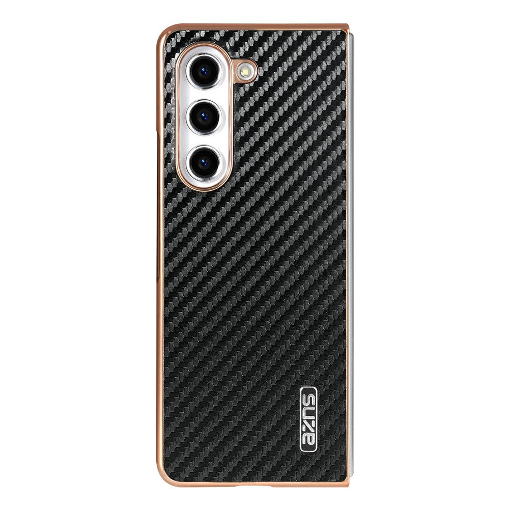 AZNS For Samsung Galaxy Z Fold5 5G Case Electroplating Carbon Fiber Texture PU+TPU Phone Cover