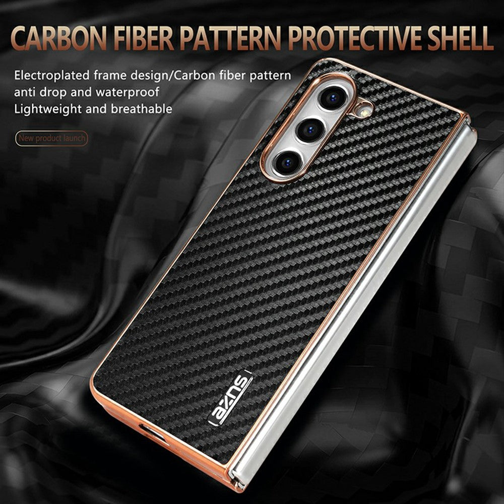 AZNS For Samsung Galaxy Z Fold5 5G Case Electroplating Carbon Fiber Texture PU+TPU Phone Cover