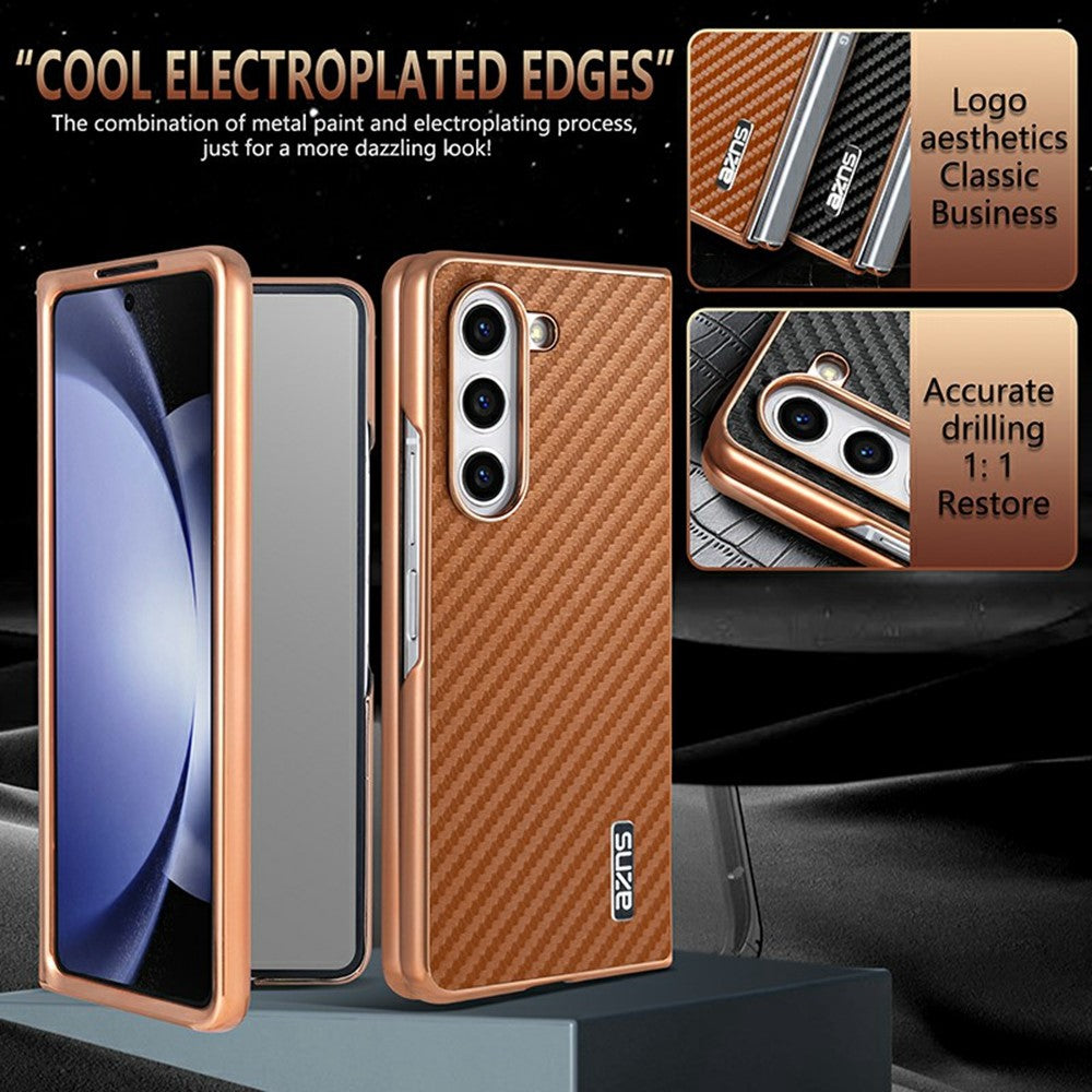 AZNS For Samsung Galaxy Z Fold5 5G Case Electroplating Carbon Fiber Texture PU+TPU Phone Cover