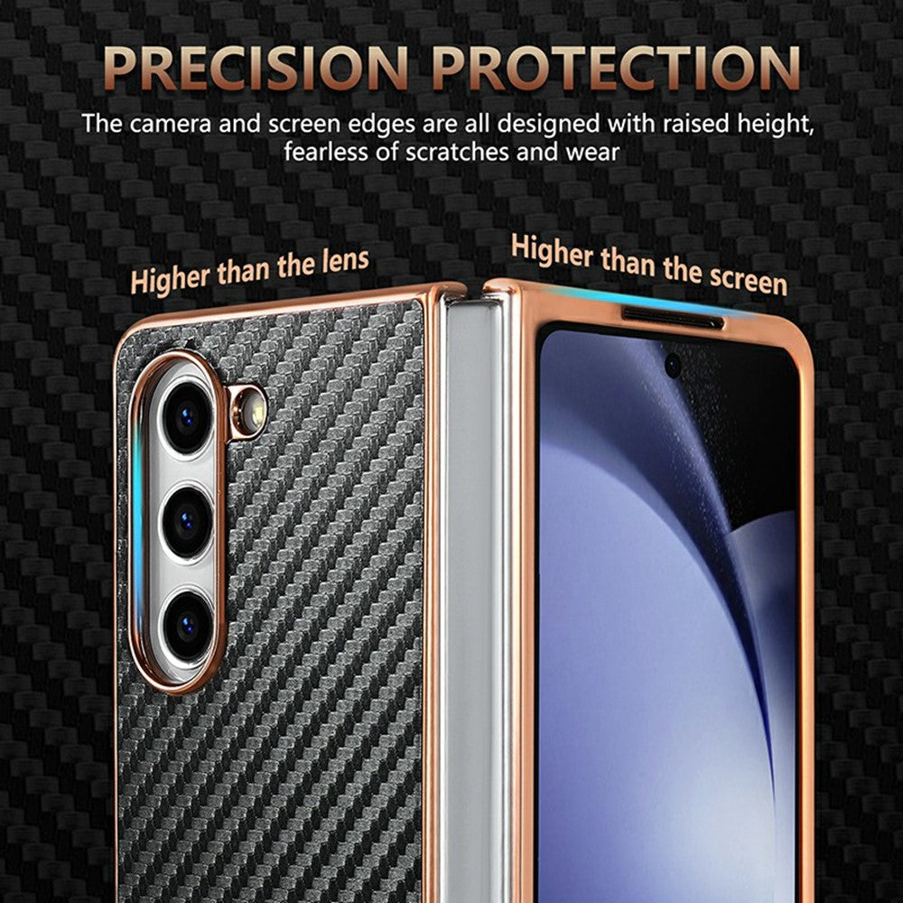 AZNS For Samsung Galaxy Z Fold5 5G Case Electroplating Carbon Fiber Texture PU+TPU Phone Cover