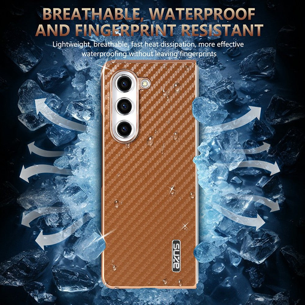 AZNS For Samsung Galaxy Z Fold5 5G Case Electroplating Carbon Fiber Texture PU+TPU Phone Cover