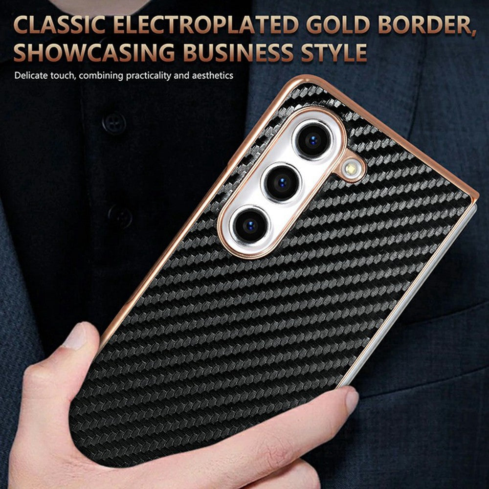AZNS For Samsung Galaxy Z Fold5 5G Case Electroplating Carbon Fiber Texture PU+TPU Phone Cover