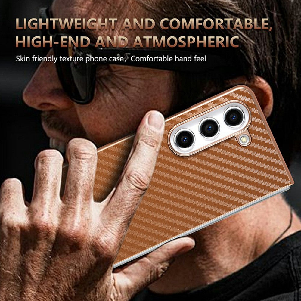 AZNS For Samsung Galaxy Z Fold5 5G Case Electroplating Carbon Fiber Texture PU+TPU Phone Cover