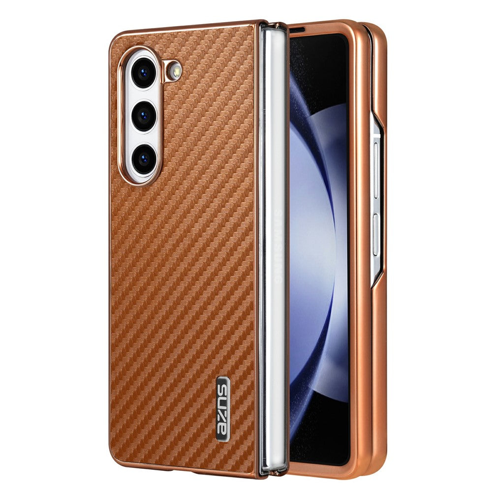 AZNS For Samsung Galaxy Z Fold5 5G Case Electroplating Carbon Fiber Texture PU+TPU Phone Cover