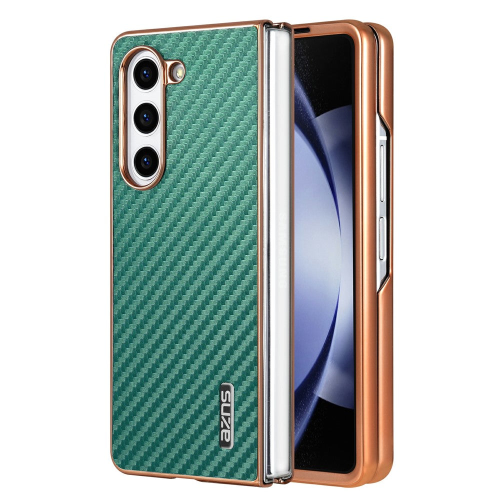 AZNS For Samsung Galaxy Z Fold5 5G Case Electroplating Carbon Fiber Texture PU+TPU Phone Cover