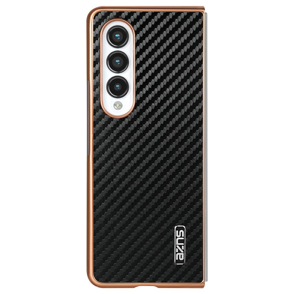 AZNS For Samsung Galaxy Z Fold4 5G Case Electroplating Carbon Fiber Texture PU+TPU Phone Cover