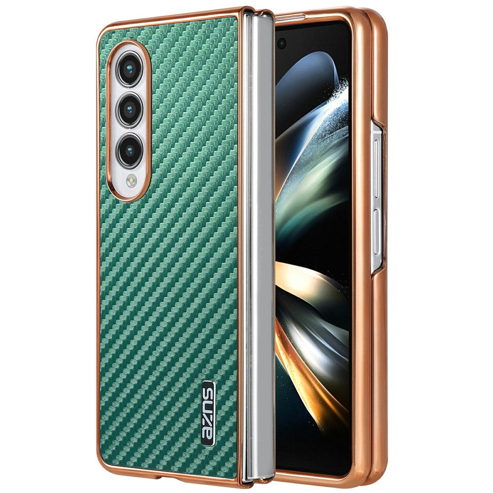 AZNS For Samsung Galaxy Z Fold4 5G Case Electroplating Carbon Fiber Texture PU+TPU Phone Cover