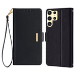 For Samsung Galaxy S23 Ultra Leather Wallet Case RFID Blocking Stand Cover with Hand Strap