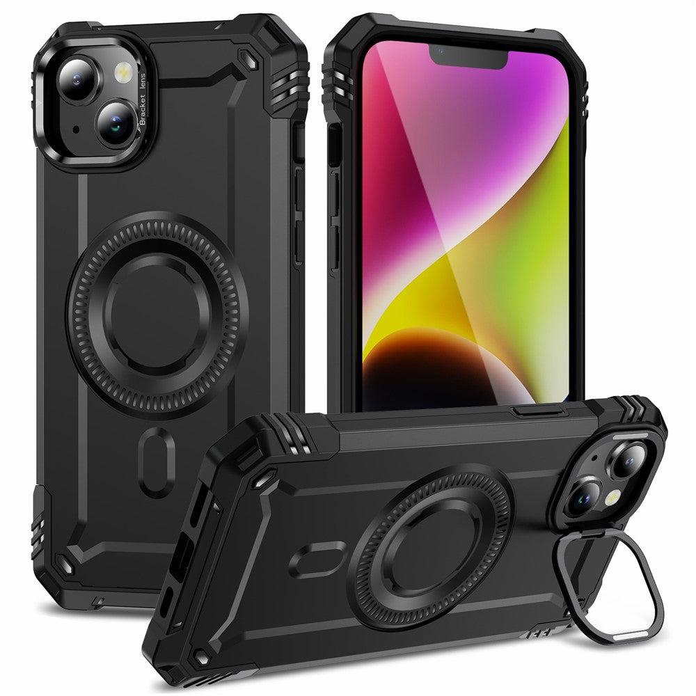Til iPhone 14 Cover Kompatibel med MagSafe Metal Linseramme Støtteben PC+TPU Mobilcover