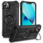 For iPhone 13 Case Compatible with MagSafe Metal Lens Frame Kickstand PC+TPU Mobile Cover