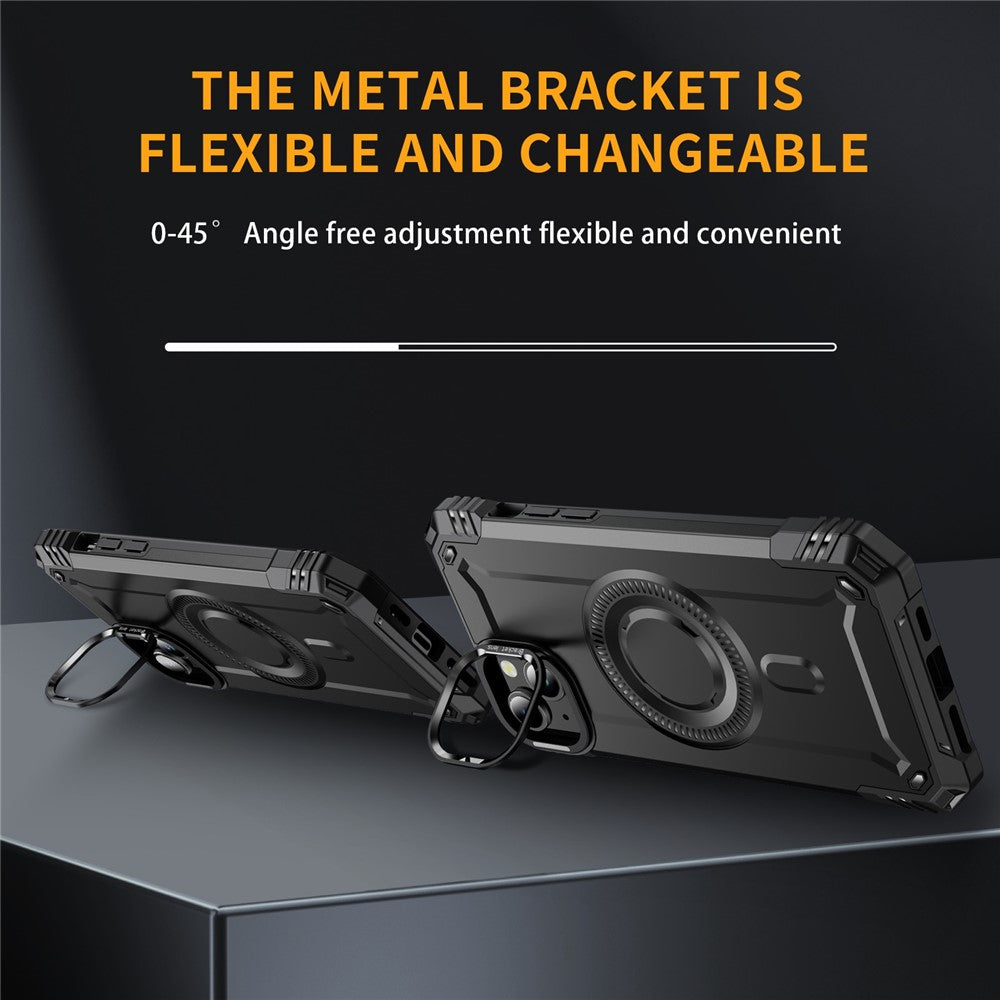 For iPhone 13 Case Compatible with MagSafe Metal Lens Frame Kickstand PC+TPU Mobile Cover