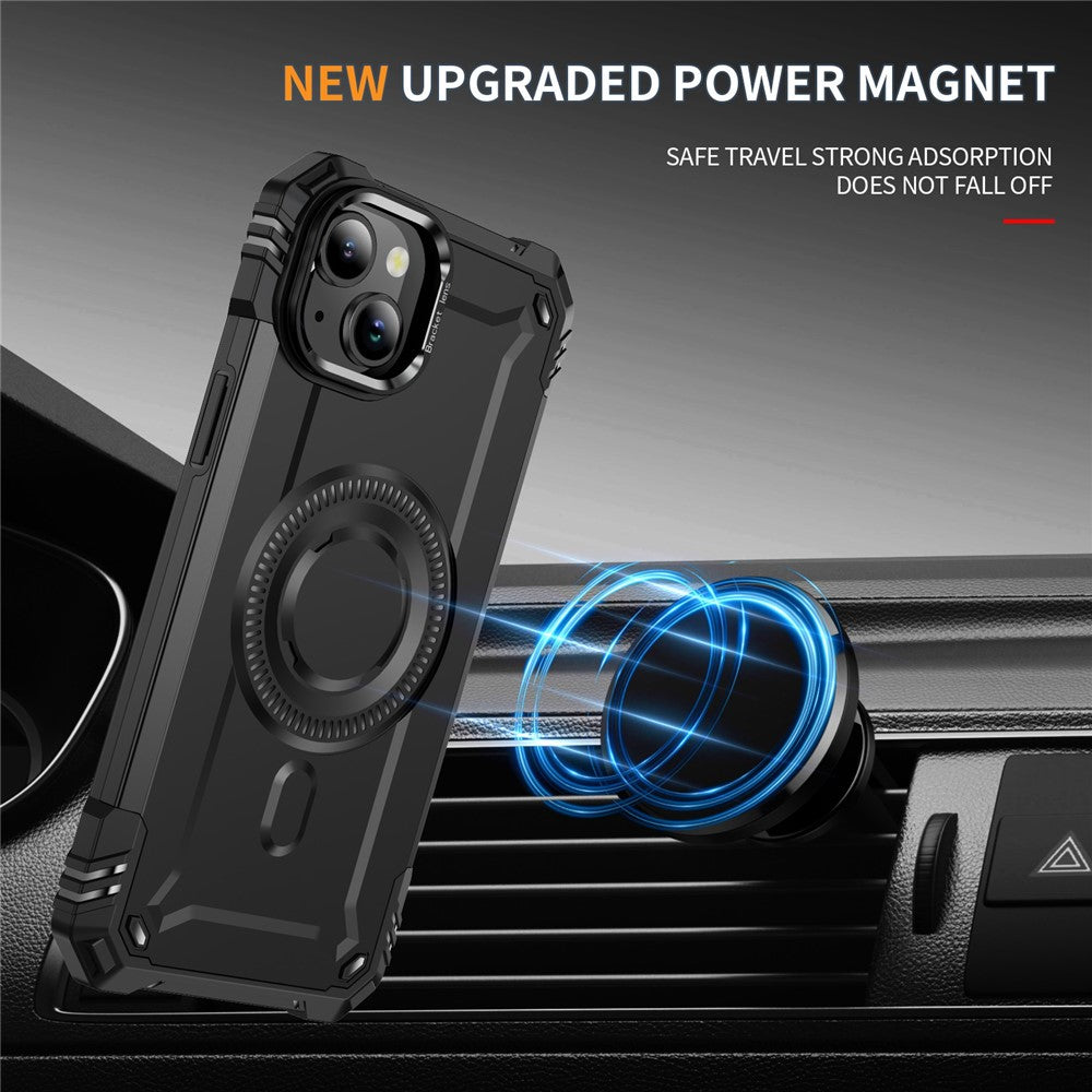 For iPhone 13 Case Compatible with MagSafe Metal Lens Frame Kickstand PC+TPU Mobile Cover
