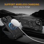 For iPhone 13 Case Compatible with MagSafe Metal Lens Frame Kickstand PC+TPU Mobile Cover