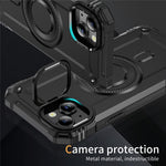 For iPhone 13 Case Compatible with MagSafe Metal Lens Frame Kickstand PC+TPU Mobile Cover
