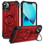 For iPhone 13 Case Compatible with MagSafe Metal Lens Frame Kickstand PC+TPU Mobile Cover