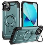 For iPhone 13 Case Compatible with MagSafe Metal Lens Frame Kickstand PC+TPU Mobile Cover