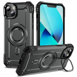 For iPhone 13 Case Compatible with MagSafe Metal Lens Frame Kickstand PC+TPU Mobile Cover