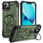 For iPhone 13 Case Compatible with MagSafe Metal Lens Frame Kickstand PC+TPU Mobile Cover