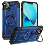 For iPhone 13 Case Compatible with MagSafe Metal Lens Frame Kickstand PC+TPU Mobile Cover