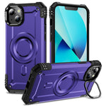 For iPhone 13 Case Compatible with MagSafe Metal Lens Frame Kickstand PC+TPU Mobile Cover