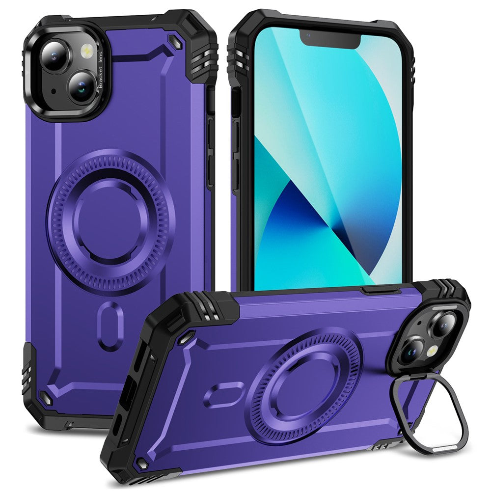 For iPhone 13 Case Compatible with MagSafe Metal Lens Frame Kickstand PC+TPU Mobile Cover