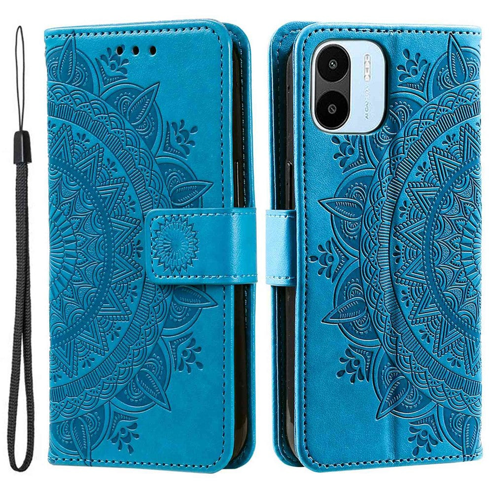 Cell Phone Cover For Xiaomi Redmi A1 4G, Mandala Flower Pattern Imprinted PU Leather Flip Wallet Case Stand Phone Shell