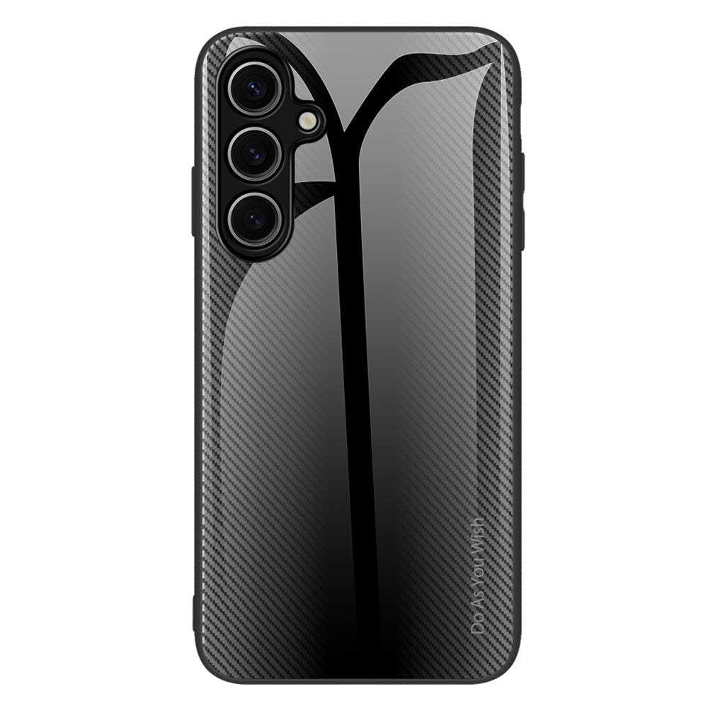 For Samsung Galaxy S25 Case Carbon Fiber Texture Tempered Glass+TPU Phone Cover