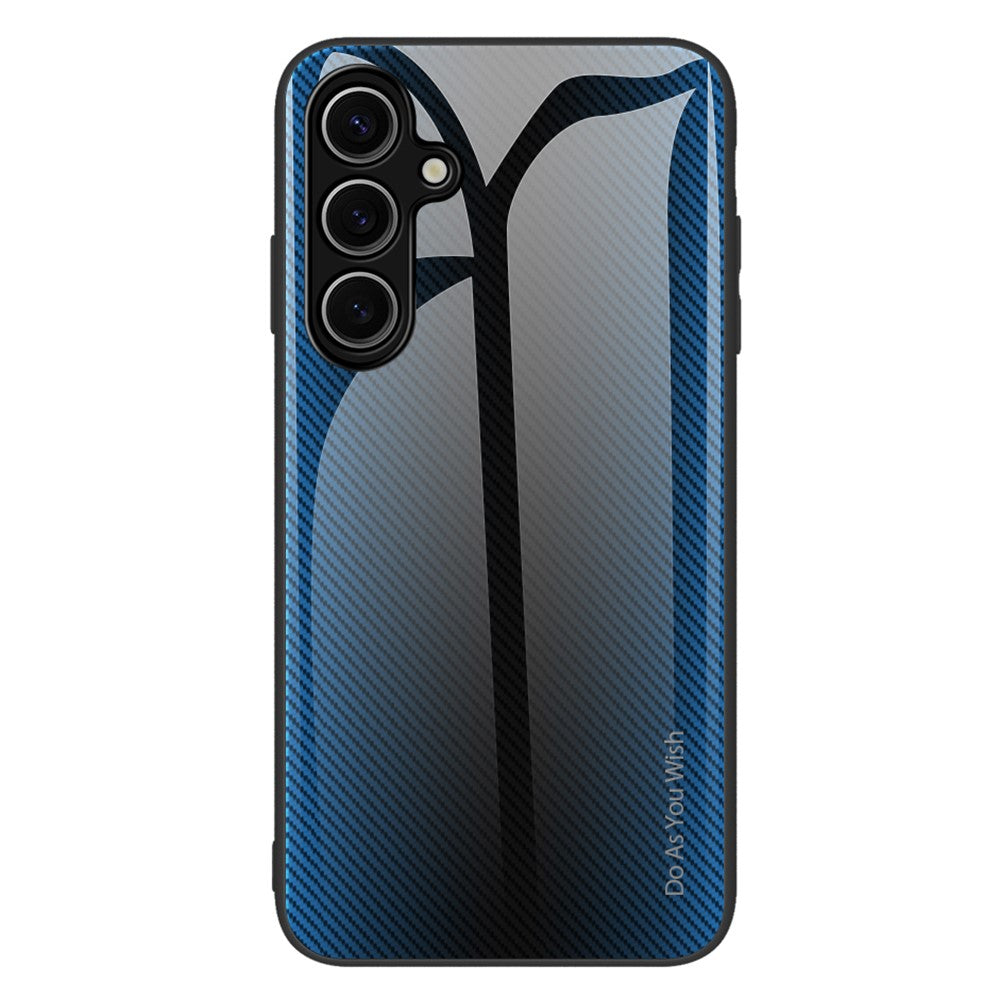 For Samsung Galaxy S25 Case Carbon Fiber Texture Tempered Glass+TPU Phone Cover